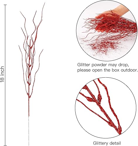Miniatura 7 de Sggvecsy 50 adornos artificiales con purpurina de 18 pulgadas, púas de Navidad falsas, ramas decorativas para árbol de Navidad, corona,