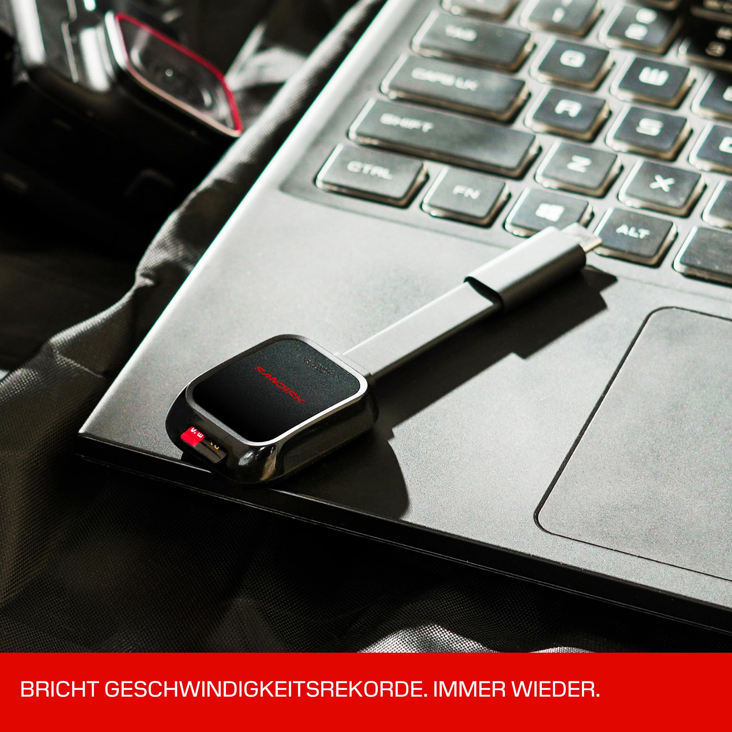 SANDISK QuickFlow microSD-Karte mit USB-C Lese und Schreibgerät, UHS-I and UHS-II, USB 3.2 Gen 1