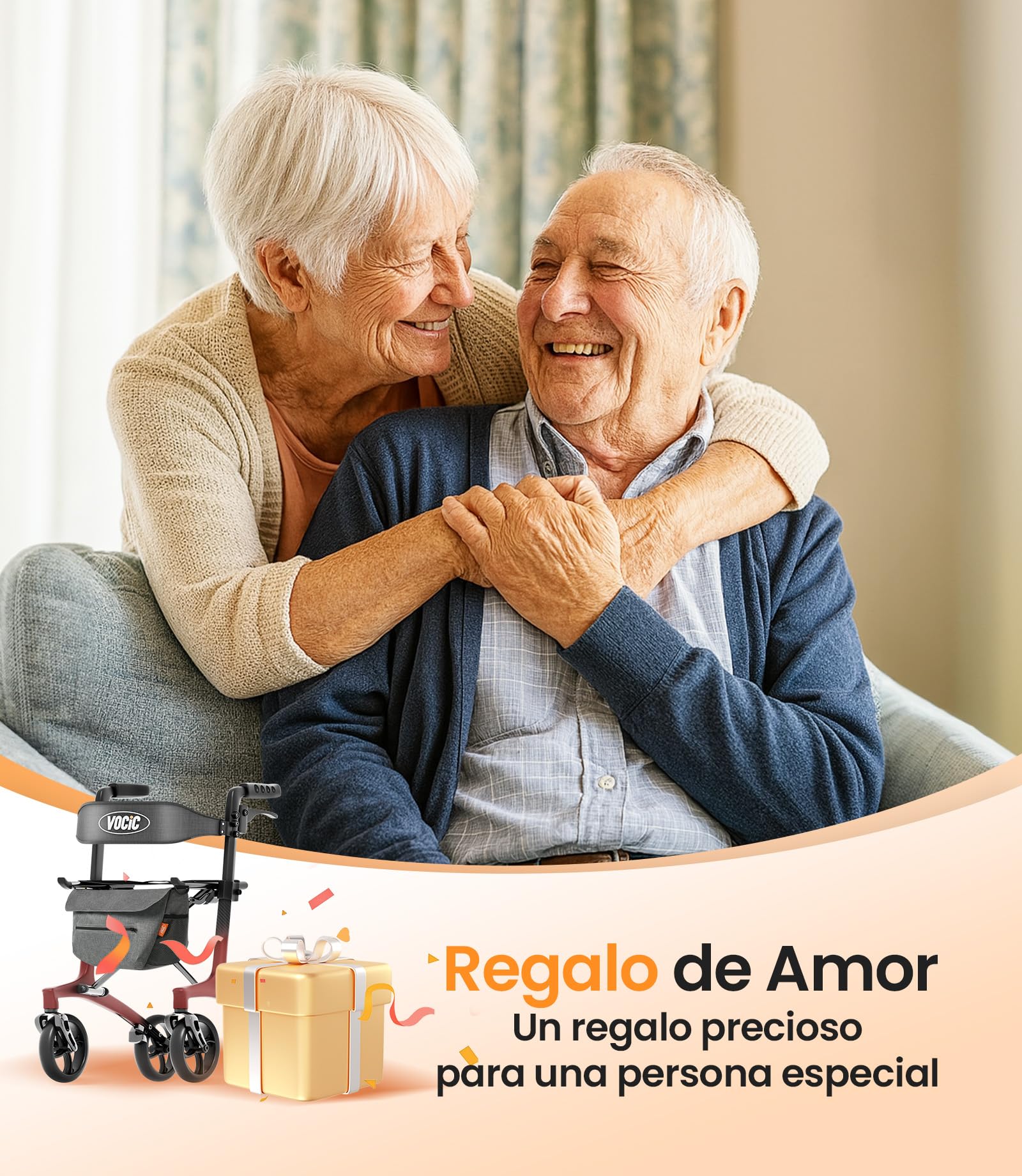 VOCIC Z75 Rollator carbono plegable ligero con asiento, 5,5 kg Ultraligero | andador plegable para ancianos con ruedas, Rollator estrecho interior & exterior, Max 136kg, 5 años de soporte, rojo