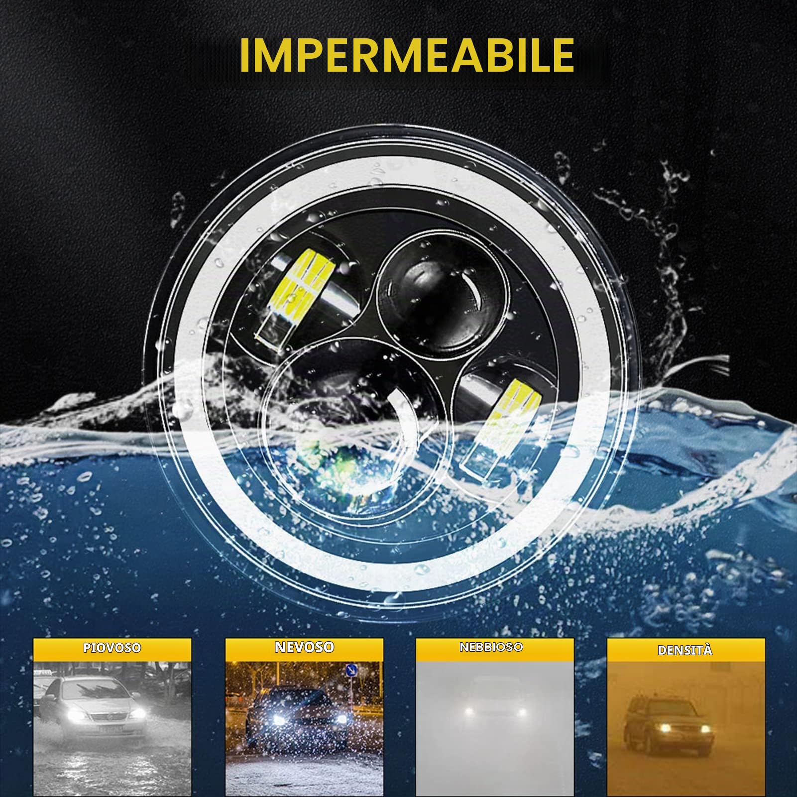 Fari Led H4 140W Angel Eyes 4 Modalità 14000LM 9V-30V Auto Moto, 6000K Bianchi / 3000K Ambra Ring per Camion Autobus Fuoristrada ATV Escavatori