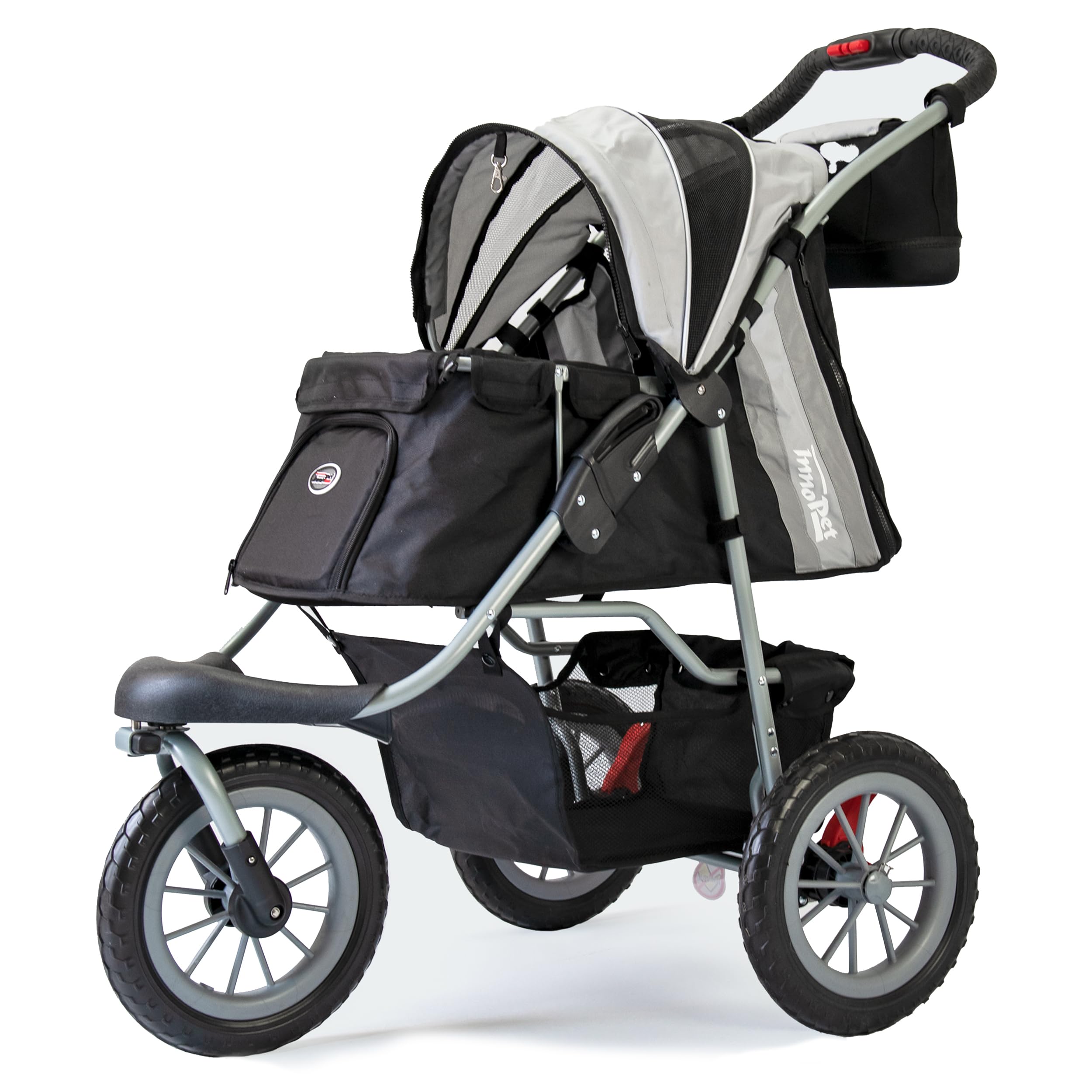 Innopet Comfort Efa Eco Nero/Argento - Passeggino per cani e gatti pieghevole con una sola mano, ruote antiforatura, capacità di 25 kg - Cestello portaoggetti e design a 3 ruote facile da installare