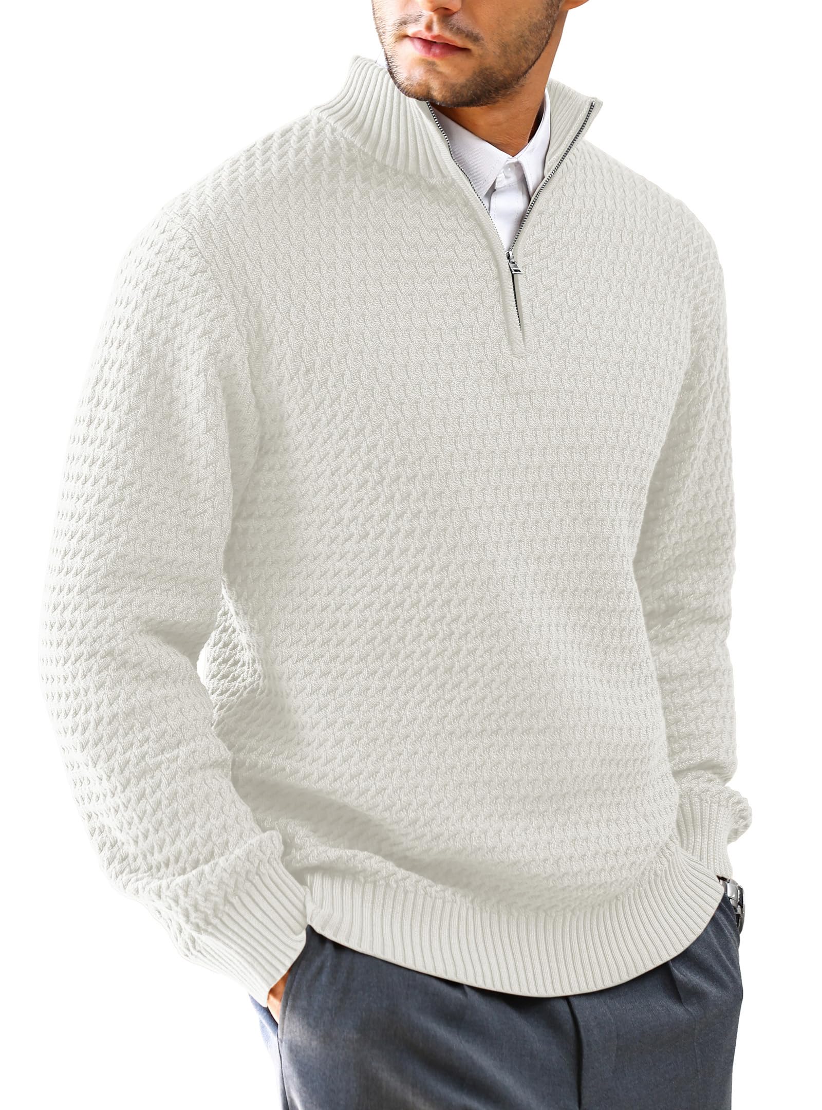 KAVIANA Men's Quarter-Zip Sweater Textured-Knit Mock Neck Pullover Business Casual Slim Fit, S-5XL