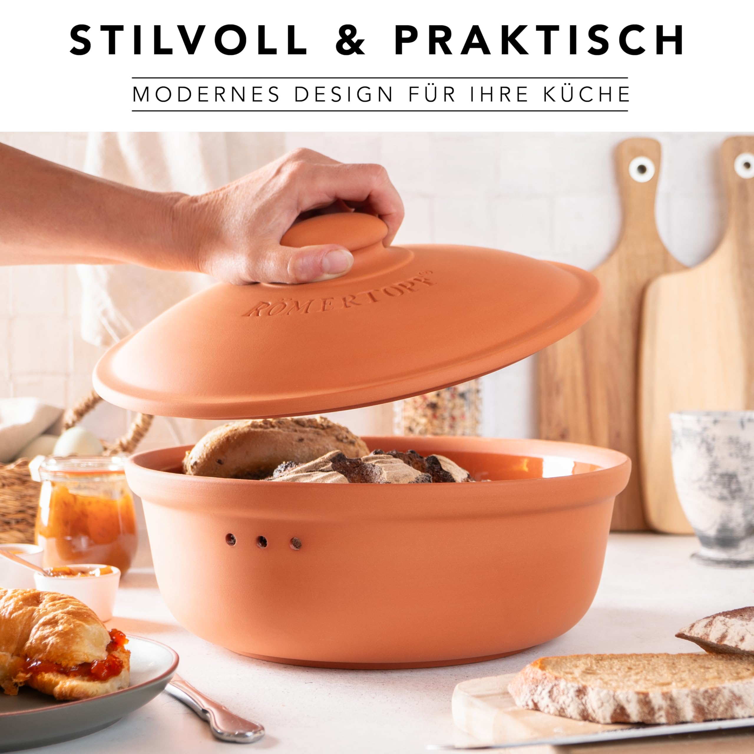 Römertopf Brottopf aus Keramik, ideal zu Brotaufbewahrung aus Ton Ø 30,0 cm