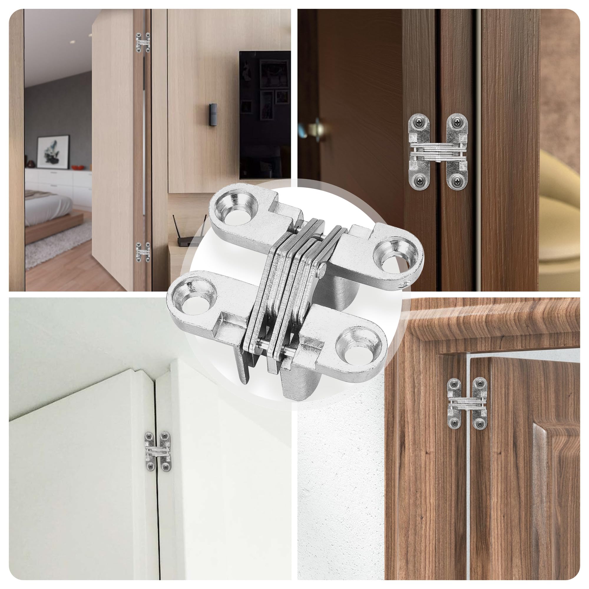 Lpraer 6 Packs Hidden Door Hinges Invisible 180 Degree Cross Hinge for Doors Kitchen Cabinet Hinges Concealed,Stainless Steel - Image 4