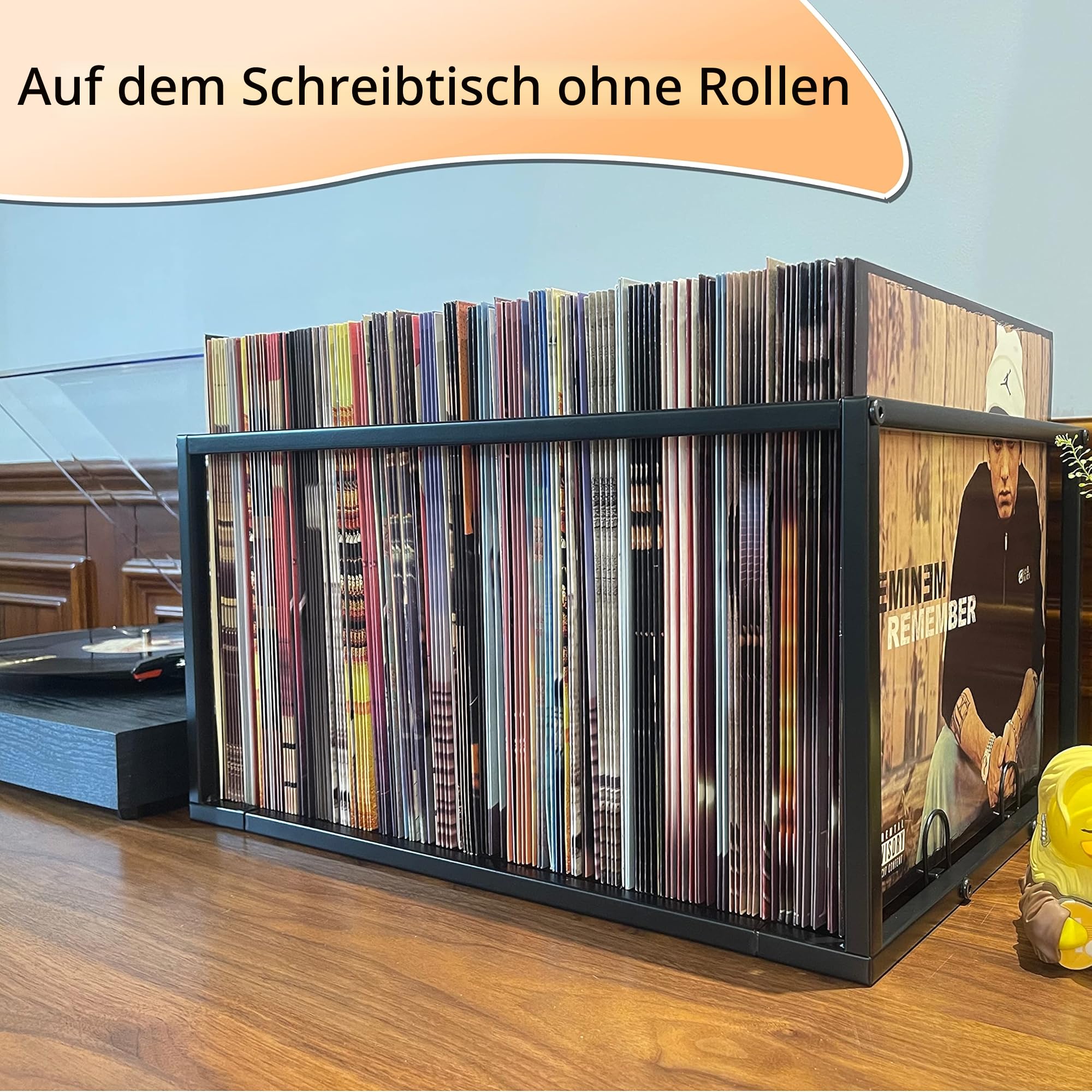 REGAL DISPLAY Vinyl-Schallplatten-Aufbewahrungshalter mit Rädern, Metall, Schwarz, bis zu 100 LP, 35.5 cm x 5 cm x 31.5 cm, Indoor, Schallplattenaufbewahrung (Record Storage) Elektronik & Foto