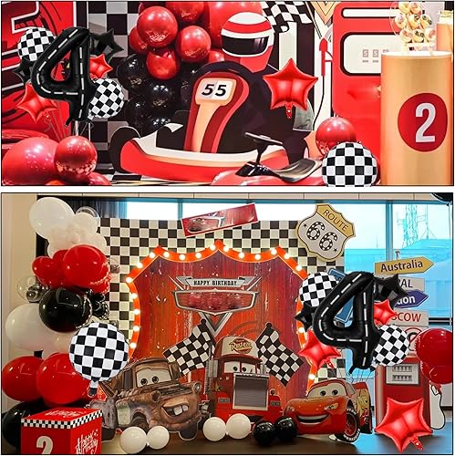 Miniatura 7 de Globos de fiesta de cumpleaños de auto de carreras, globo de 40 pulgadas de aluminio de Mylar grande con número 4 negro para decoración de fiesta de