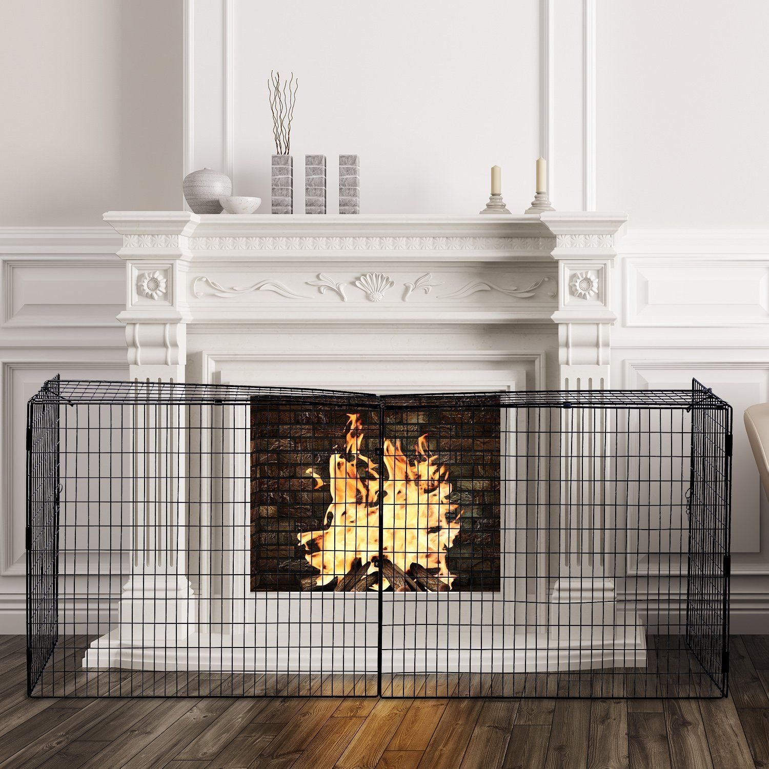 HOMCOM Salvachispas para Chimenea con Longitud Ajustable 81,5-160x44x68 cm Protector de Chimenea con Alambre de Metal Negro