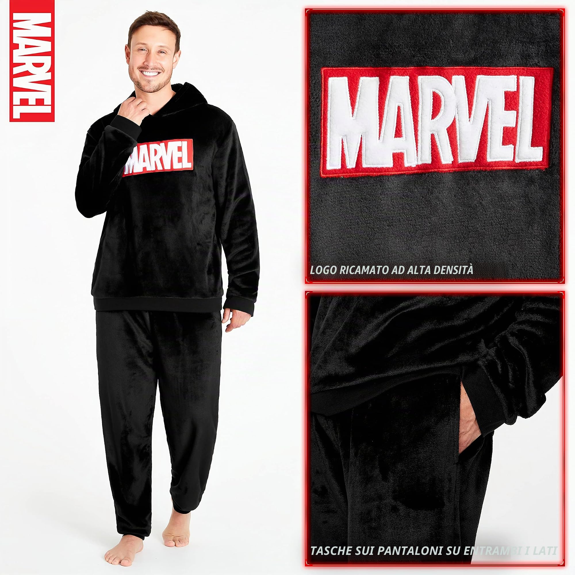 Marvel Pigiama Uomo Pile - Pigiama da Uomo Invernale con Cappuccio