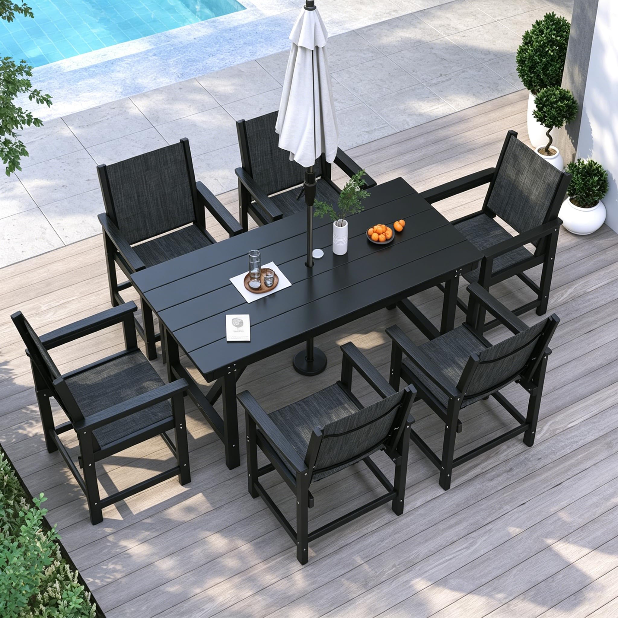 67'' HDPE Outdoor Dining Table for 6 Rectangular Patio Table for Yard Deck