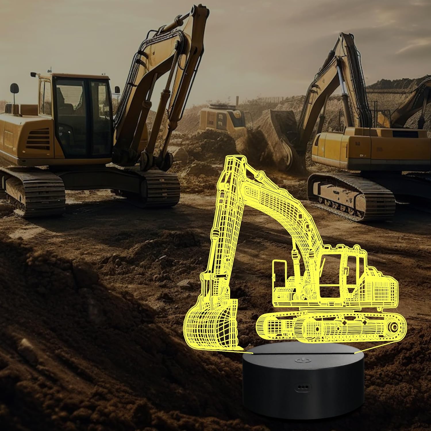 CoolGift Mart Excavator 3D Night Light, 3D LED Optical Illusion Lamp with Remote Control and Timer, Perfect Christmas and Birthday Gift Idea for Boys, Kids, and Teens