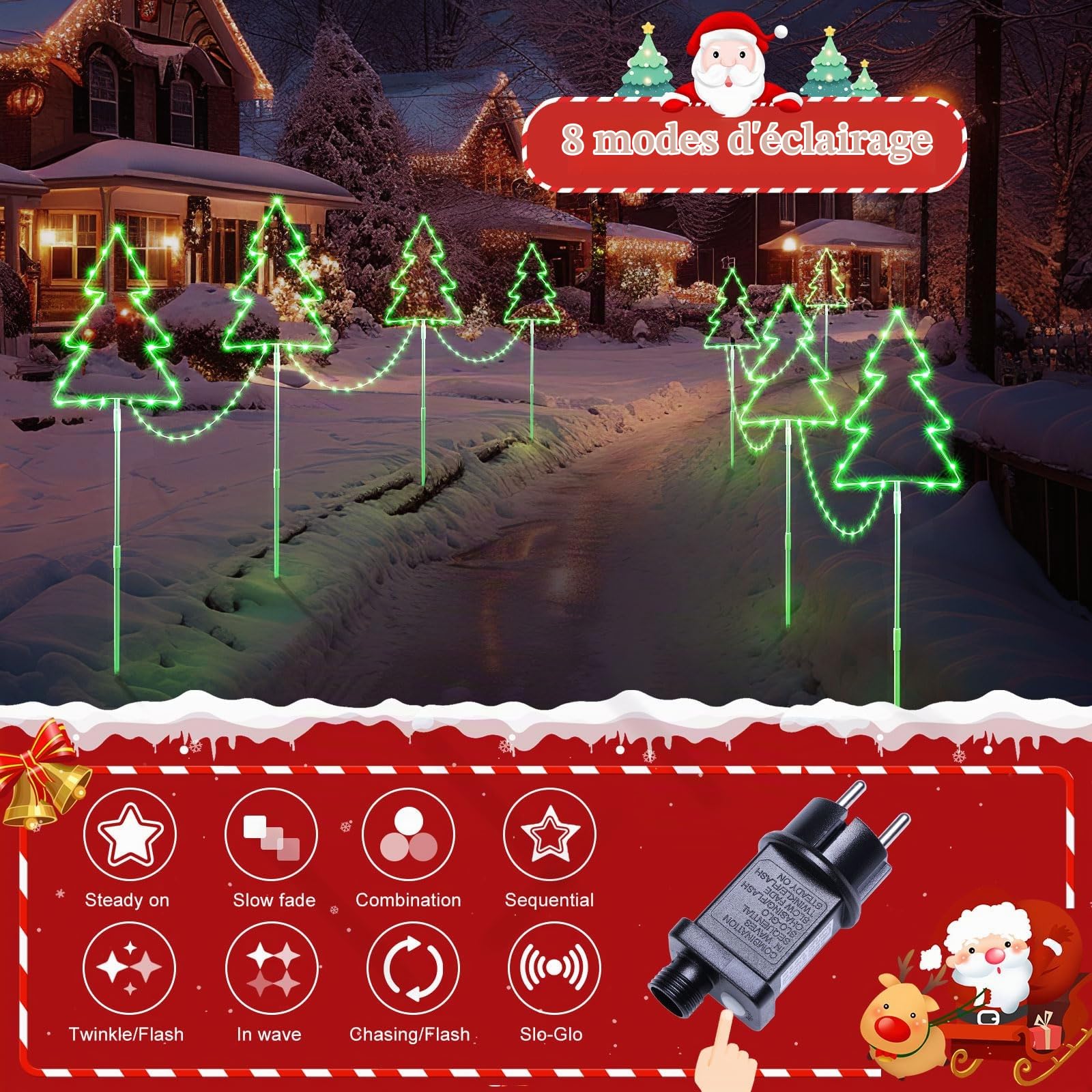 Quntis Decoration Noel Exterieur 160 LED en Forme Sapin de Noël Lumineux IP65 Étanche avec Fonction Mémoire & Minuterie Deco Jardin Chemin Cour Allées Lot de 2 -Vert