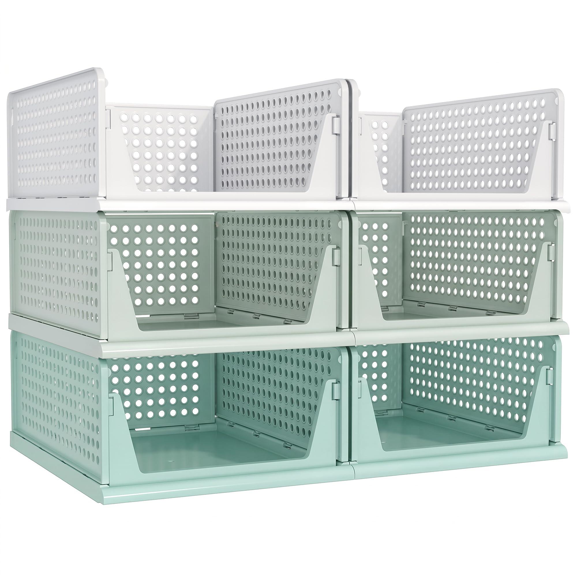 Pinkpum Green Boy Closet Organizers and Storage Stackable Plastic Drawer Basket for Clothing Stackable Storage Bins Shelf Storage Container for Rv Closet Wardrobe Bedroom Bathroom Playroom Man 6 Pack