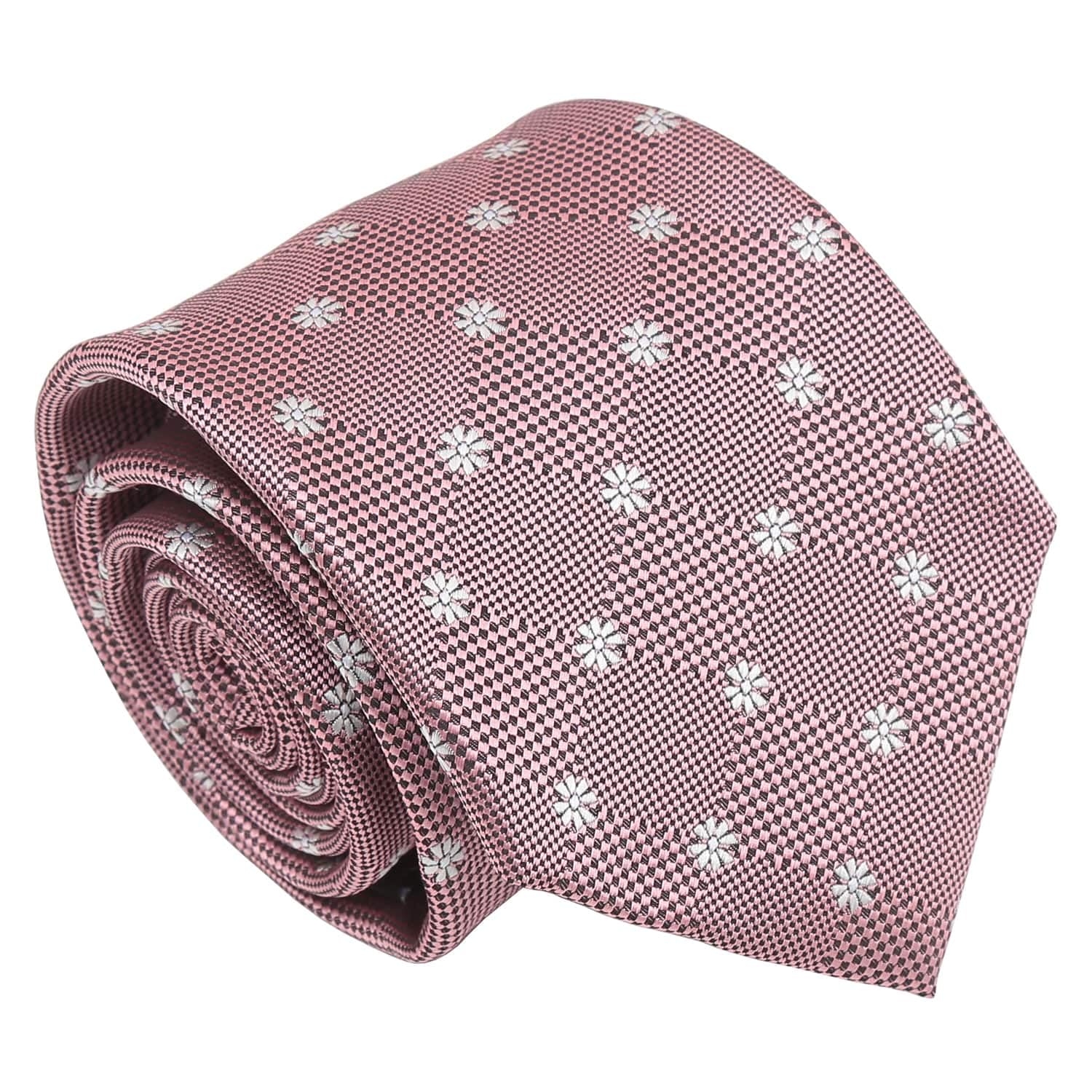 Dqt Men's Dusty Pink Daisy Floral Jacquard Tie - 8Cm Classic Width Necktie - Wedding, Business & Formal