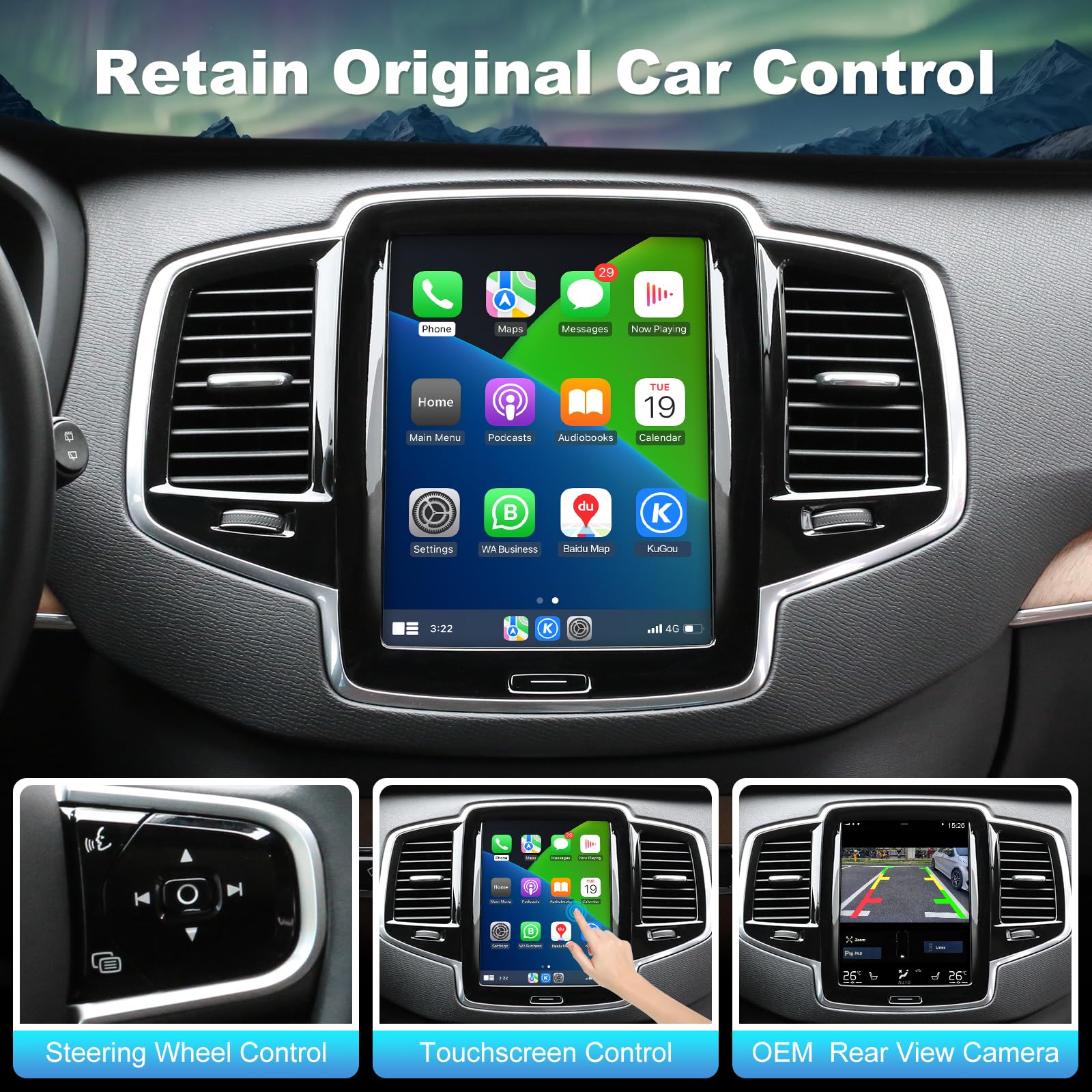 ISUDAR Wireless CarPlay & Android Auto Module for Volvo XC90/XC60/XC40/S90/S60/V60/V40 Full Vertical Screen Upgrade Seamless Sensus Connectivity Retrofit Kit