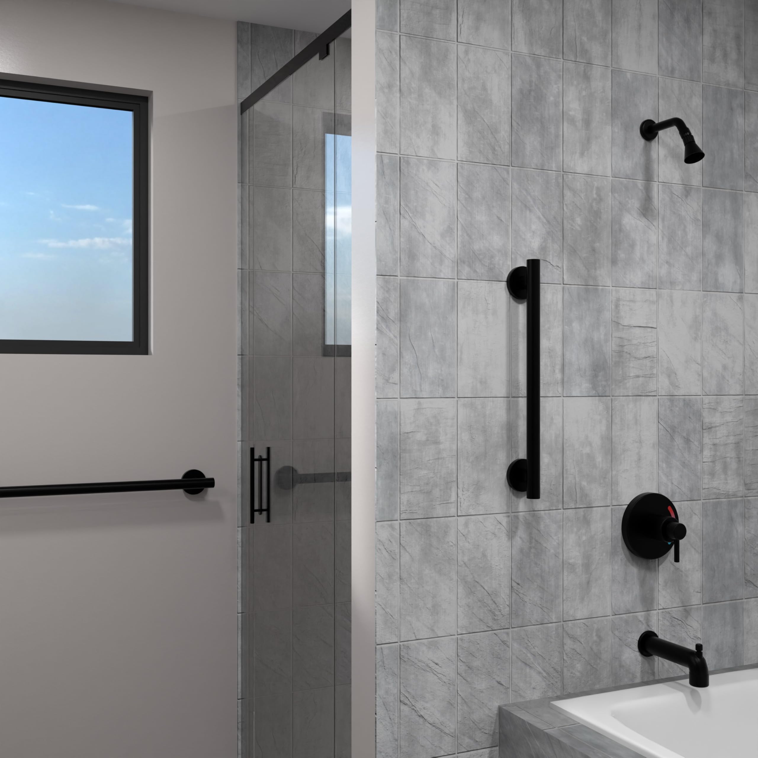 HEALTHCRAFT Horizon Haltegriff, ADA-konform, Badezimmer-Sicherheitsstange, Edelstahl-Duschgriff, 227 kg Unterstützung, moderne Badezimmerstange für Dusche, Badewanne und WC-Wand (1, mattschwarz, 45,7