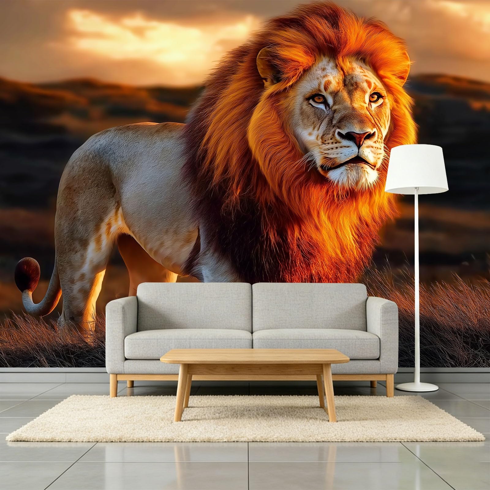 Générique Panoramiczna tapeta 200 x 140 cm zwierzęta lwy sawanna włóknina XXL fototapeta dekoracja ścienna gobelin salon sypialnia - tapeta Trompe l'eil efekt 3D, brązowa kawa