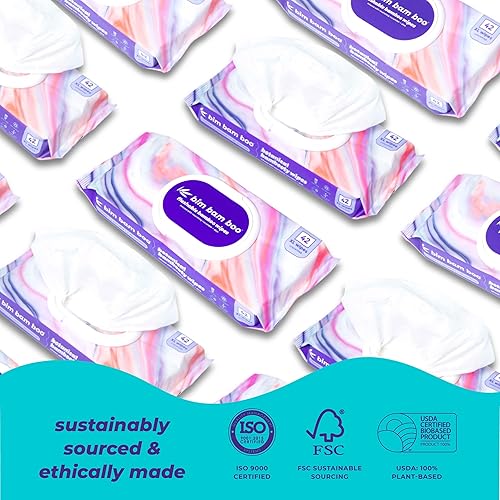 Miniatura 6 de Bim Bam Boo Toallitas húmedas desechables | 100% a base de plantas | Bambú duradero de tamaño extra grande | Seguro para el cuerpo, suave en la