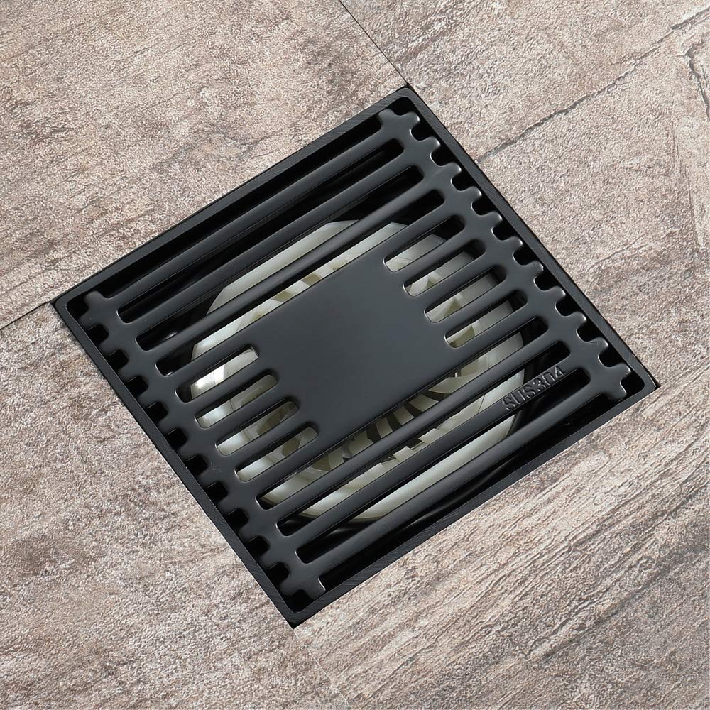 304 Edelstahl Duschrinne mit Geruchsstopp und Haarverschluss 100x100mm Schwarz für Garage und Bad - Rostbeständig Leicht zu Reinigen