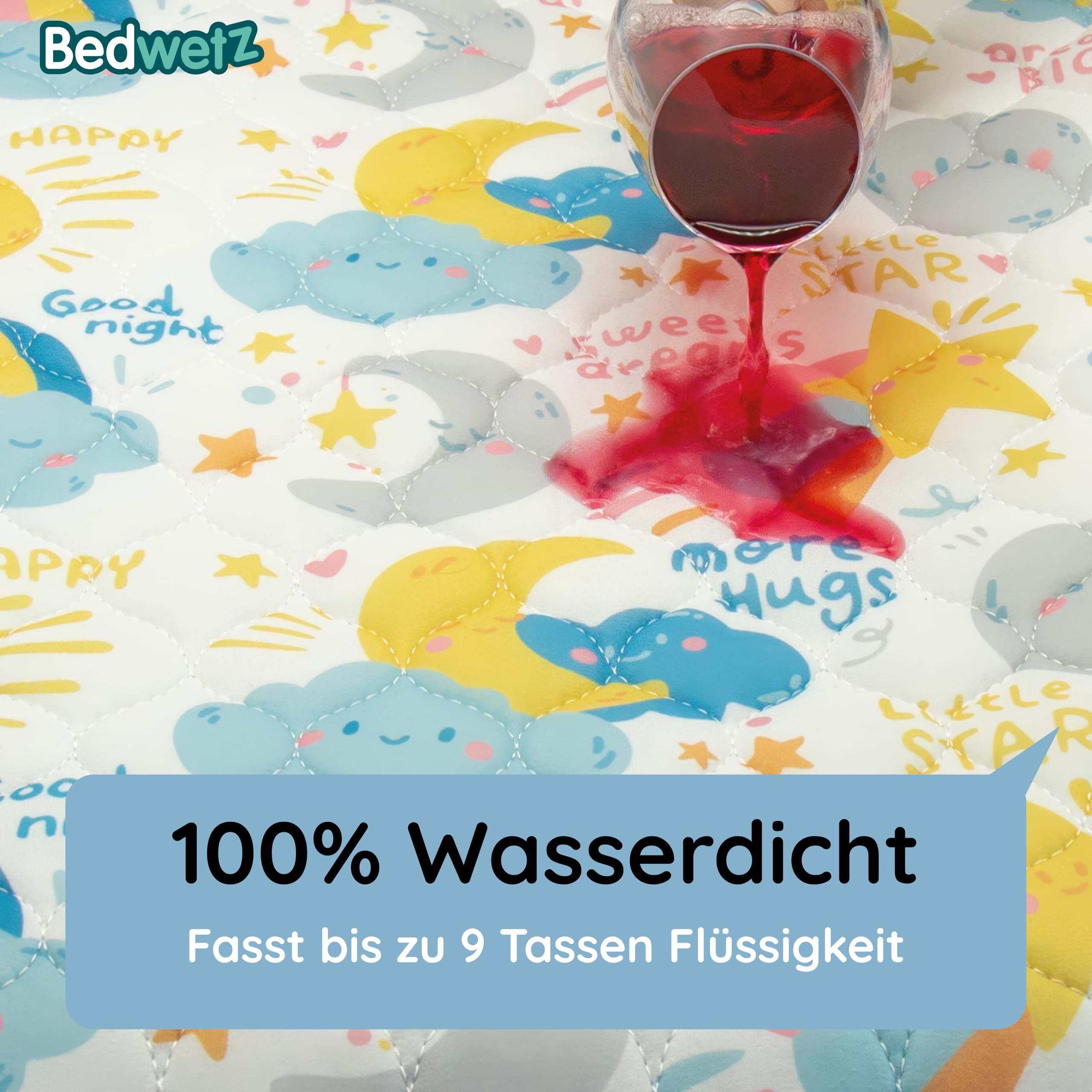 Waschbare Kinder-Bettauflage | Passend für Familien- und Doppelbetten | Wasserdichter Matratzenschoner bei Inkontinenz, atmungsaktiv mit Seitenfalten |2er-Pack Mond
