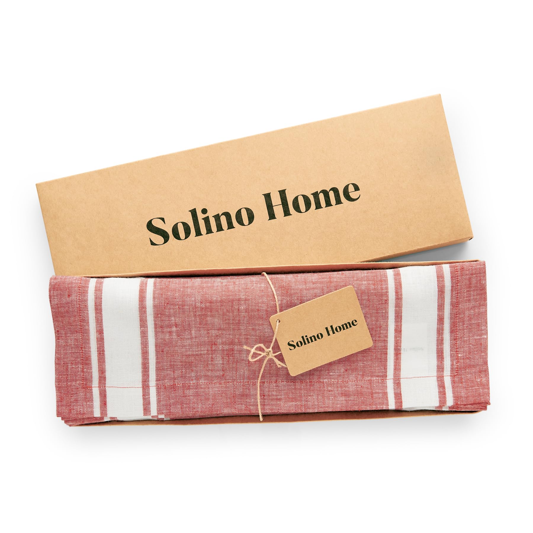 Solino Home Camino de mesa de lino a rayas de granja de 35 x 122 cm, 100 % lino puro, rojo y blanco, lavable a máquina, camino de mesa de comedor de granja