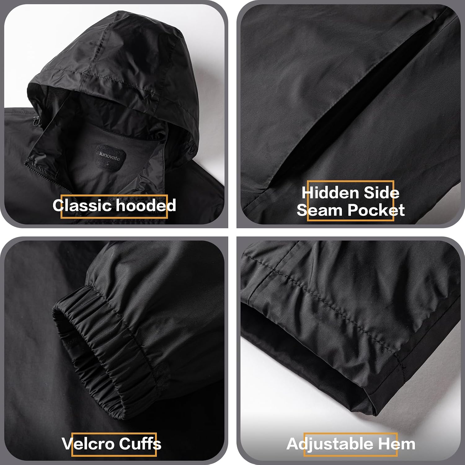 Men's Rain Jacket Waterproof Windbreaker Packable Pullover Lightweight Coat for Golf Hiking Travel