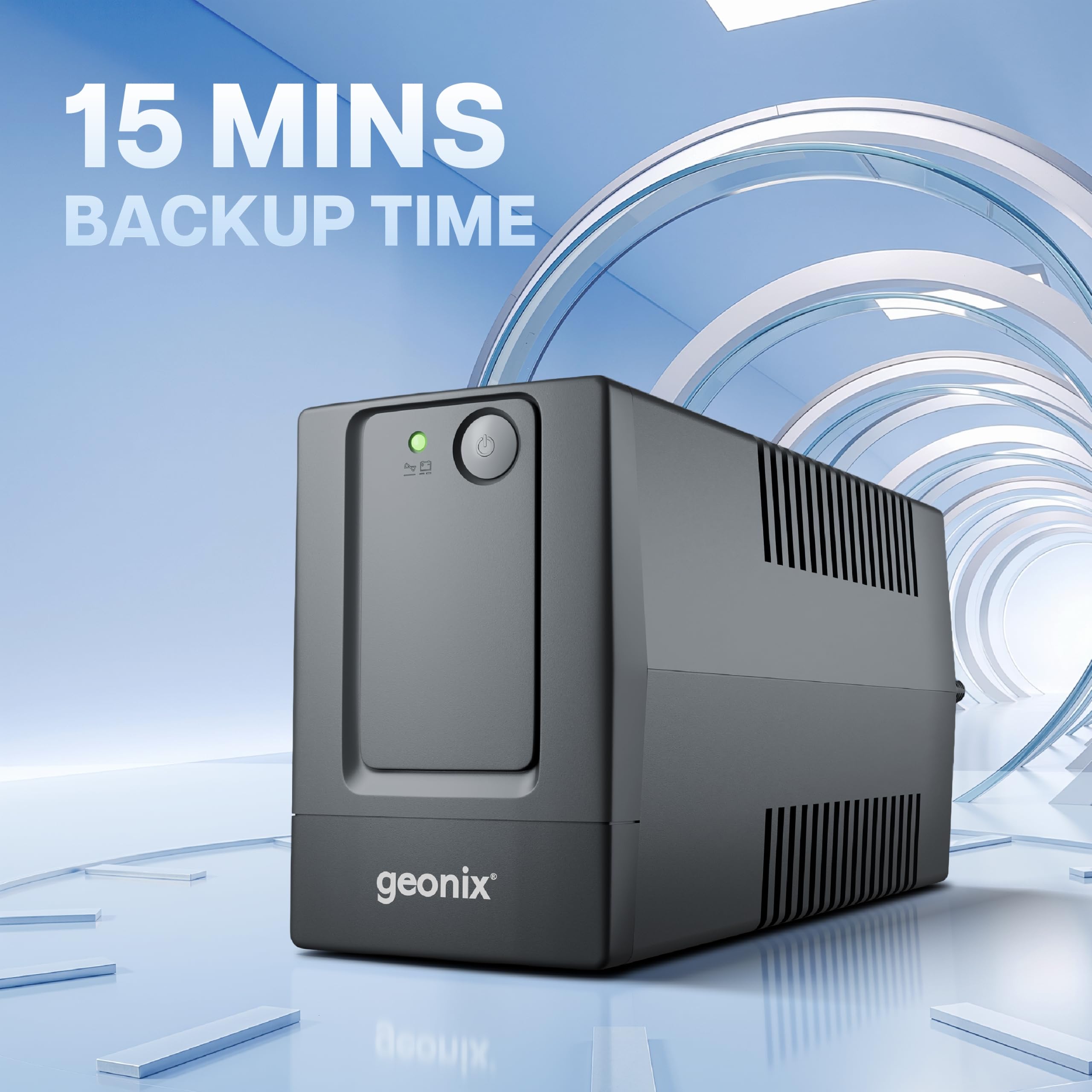 Geonix UPS 600VA/360W Line Interactive UPS with Voltage Regulator, Auto Restart & Cold Start, Power Backup for Home Office & Desktop PC, BIS Approved, 2 Years Warranty, Black — Amazon image 5