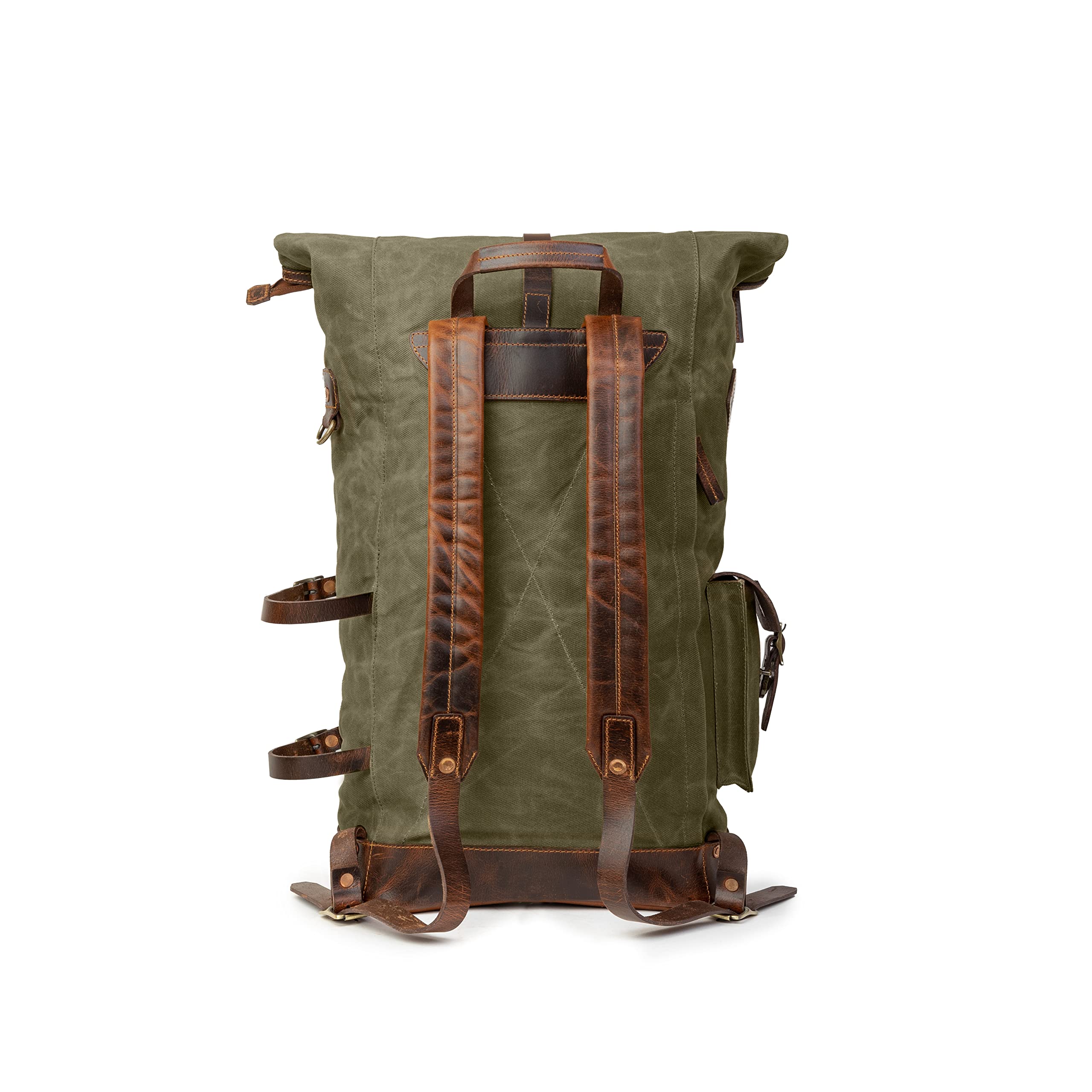 DRAKENSBERG Großer Reise Rucksack 'Dale' aus gewachstem Canvas mit Leder, wasserabweisend - Vintage-Design, bis 60L - Wald-Grün, DR00625