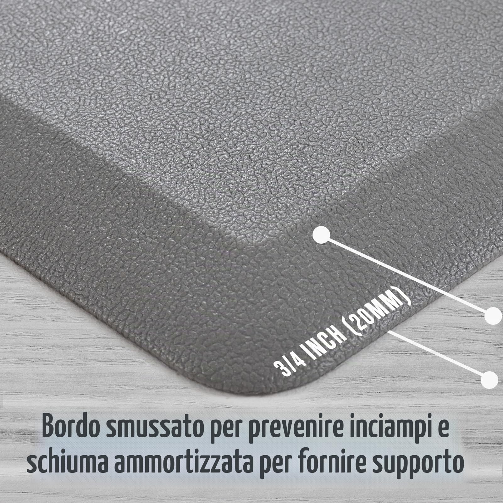 Carvapet Antiscivolo Tappetino da Cucina Anti-Fatica Stuoie in Piedi Spessore 20mm Tappetini da Cucina PVC impermeabile Tappeto da Cucina(Grigio,44x152cm)