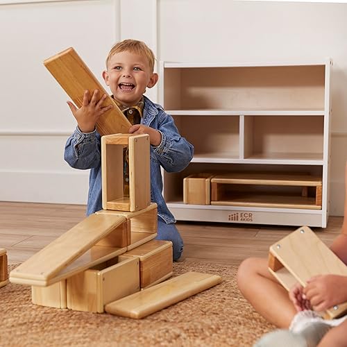 Miniatura 2 de ECR4Kids Carrito de almacenamiento de bloques móviles, pequeño, muebles de aula, lavado blanco