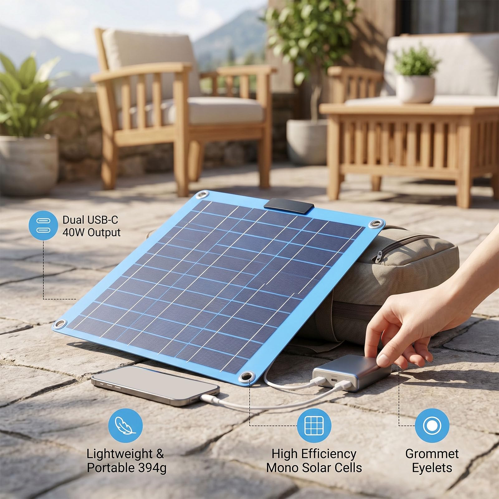 Pannello Solare Monocristallino 40W, Ricarica Efficiente