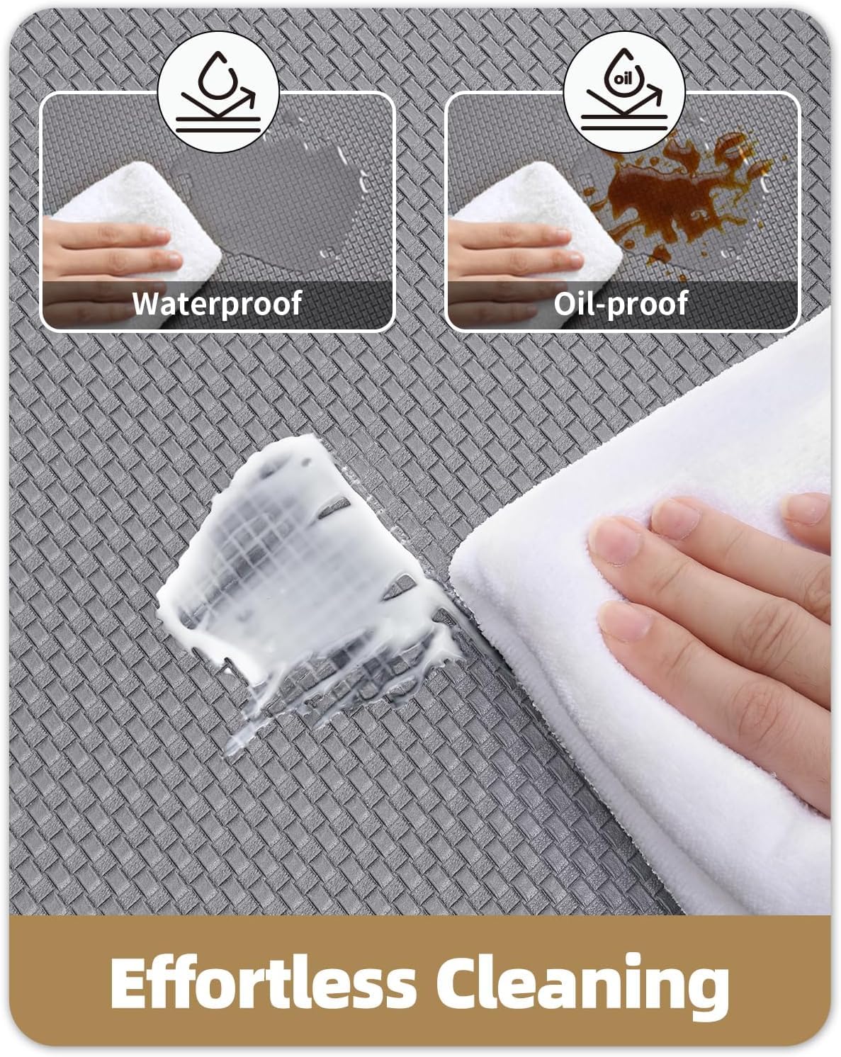 Color G Tappeto Cucina 44 x 240 cm, Rimbalzabile Cuoio Tappeto Cucina Antiscivolo Lavabile, Confortevole Passatoia Cucina Impermeabile per Cucina, Soggiorno, Ufficio (Grigio)