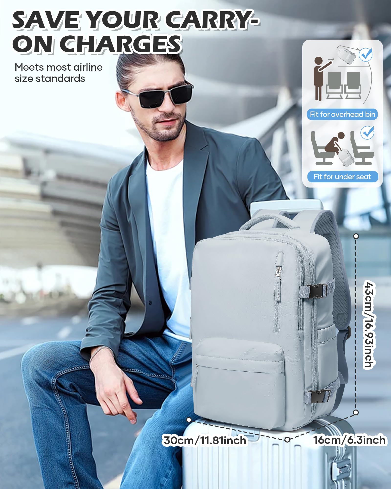 BJLFS Borse da Cabina per Ryanair 40×30×20 Zaino da Viaggio con Sottovuoto Bagaglio a Mano 40x20x25 Easyjet 45×36×20,Zaino Wizzair 40x30x20,Zaino Casual per laptop da 14 pollici per scuola