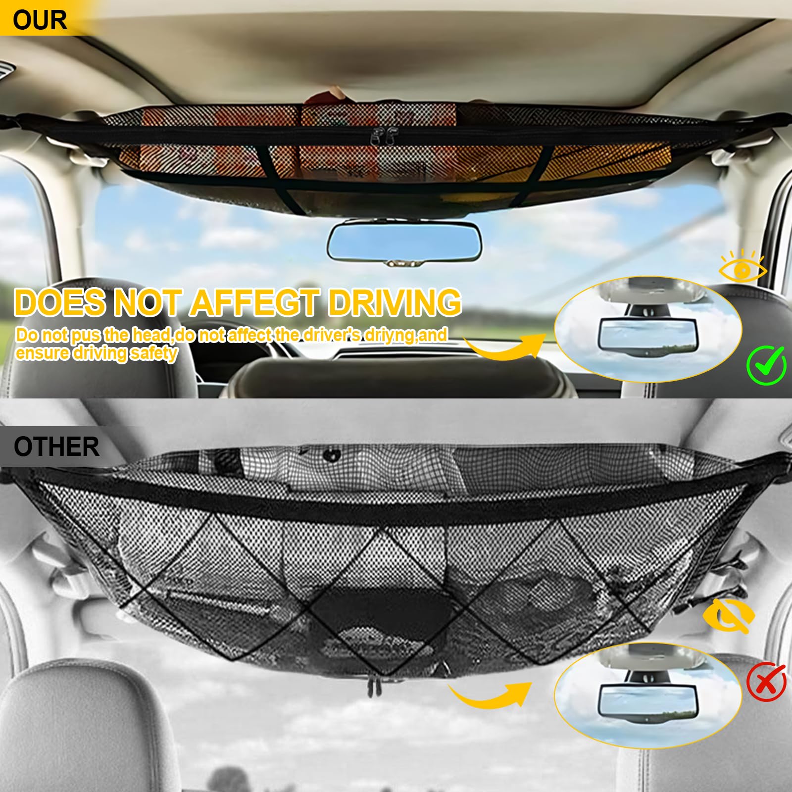 Filet à Bagages De Toit De Voiture, 90 X 65 Cm, Double Couche, Avec 2 Crochets, Filet De Rangement Universel Pour SUV, Jeep, Van