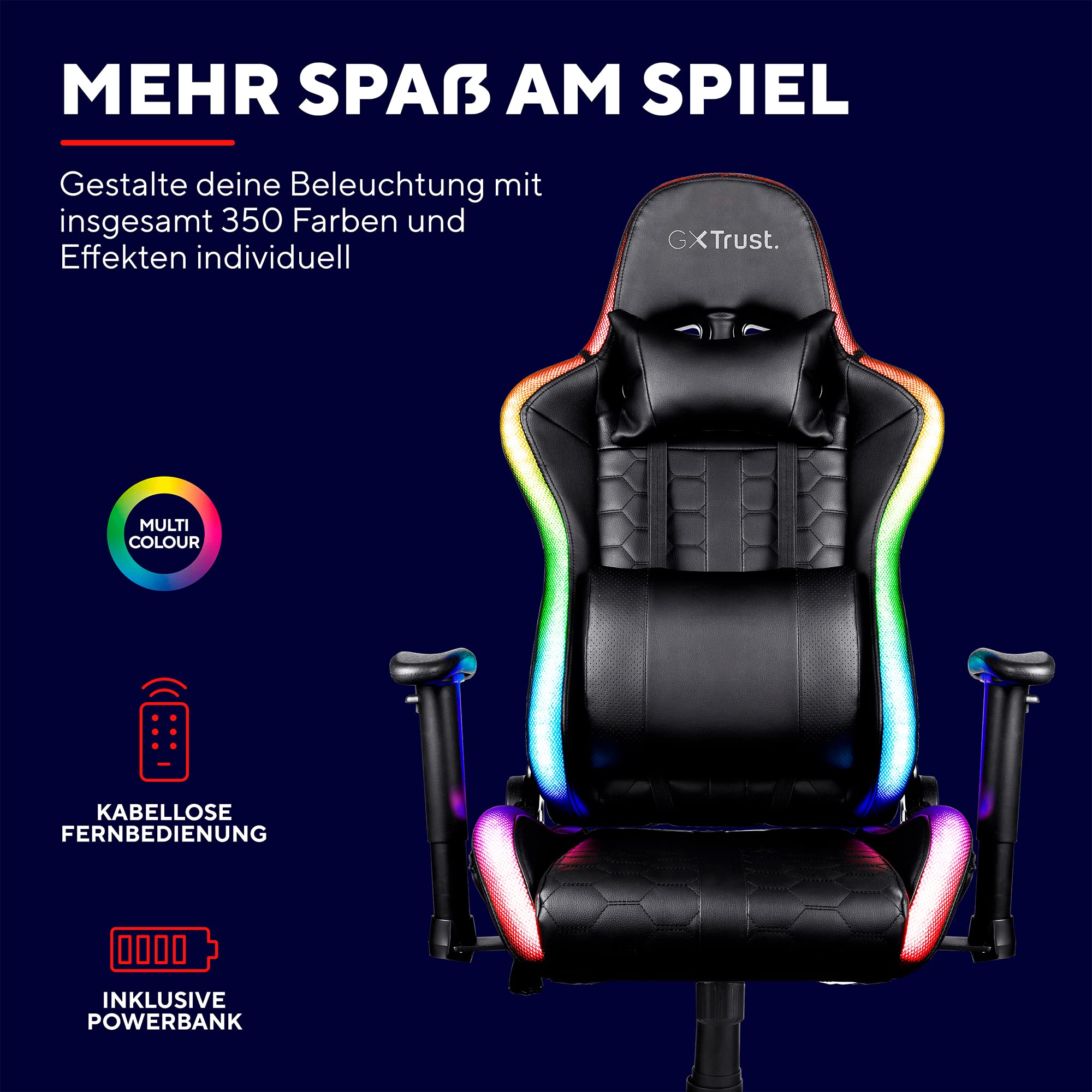 GXTrust Rizza Gaming Stuhl mit RGB LED-Beleuchtung, Schwarz