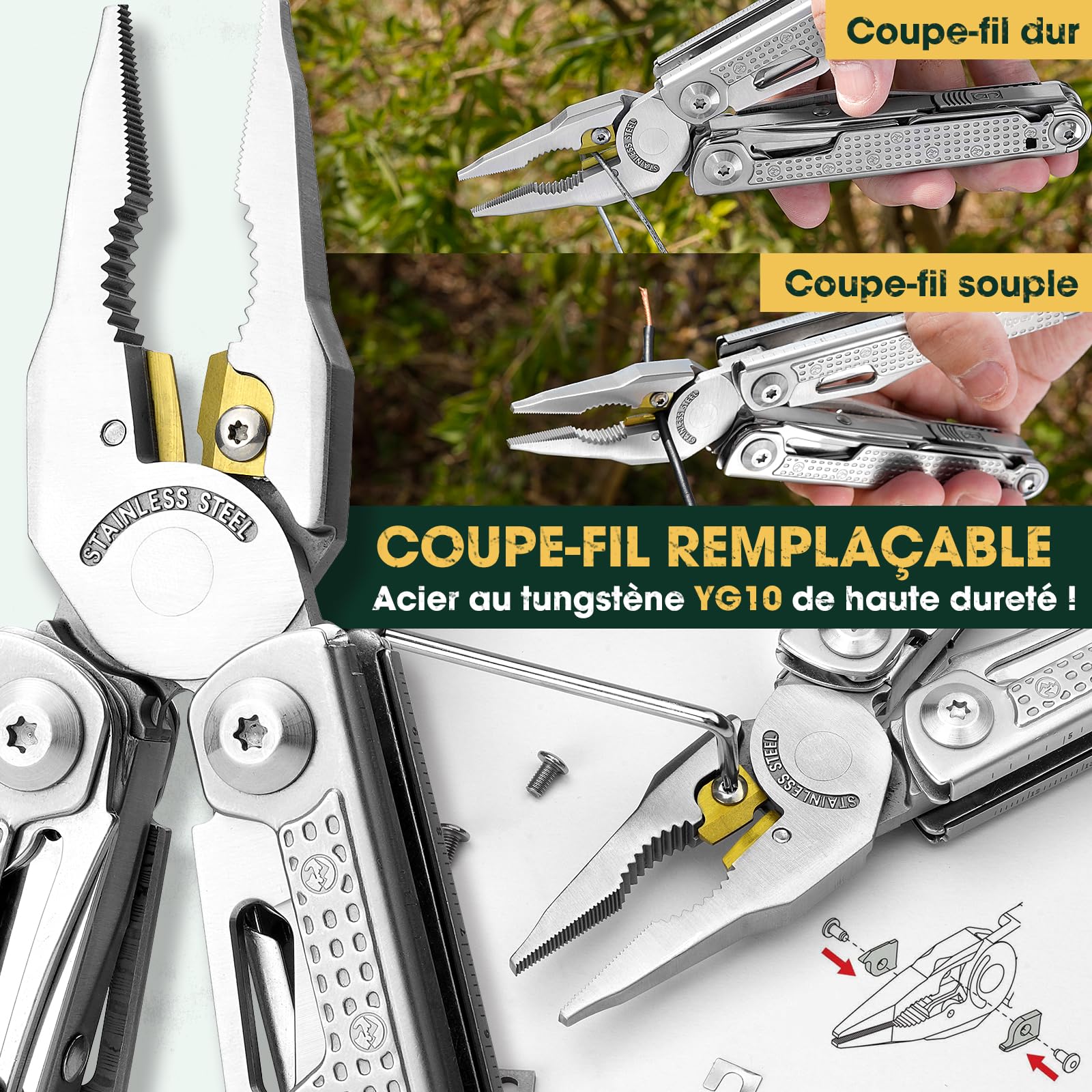 Multper Pince Multifonctions, Idee Cadeau Homme, Multitool, Outil Multifonction avec Couteau Damas, Tournevis, Ciseaux, Cadeaux Anniversaire Homme, Cadeau Fete des Peres