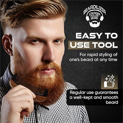 Miniatura 5 de Beardilizer Peine para barba - 100% natural negro buey cuerno de búfalo y mango de sándalo