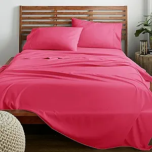 American Home Collection 4 Piece Full Size Bedding Sheets and Pillowcases Set - Ultra Soft Microfiber - Breathable, Wrinkle Free, Easy Care, Durable, Oeko-Tex Certified Sheet Set (Full, Pink)