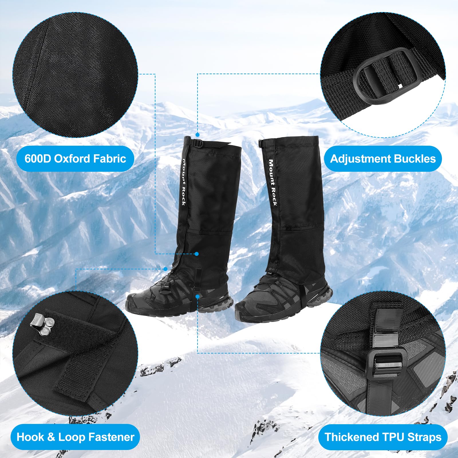 PATIKIL Leg Gaiters, Waterproof Shoe Covers Hiking Gaiters Adjustable Snow Boot Gaiter for Hiking Walking, Climbing, Black, XL - Image 4