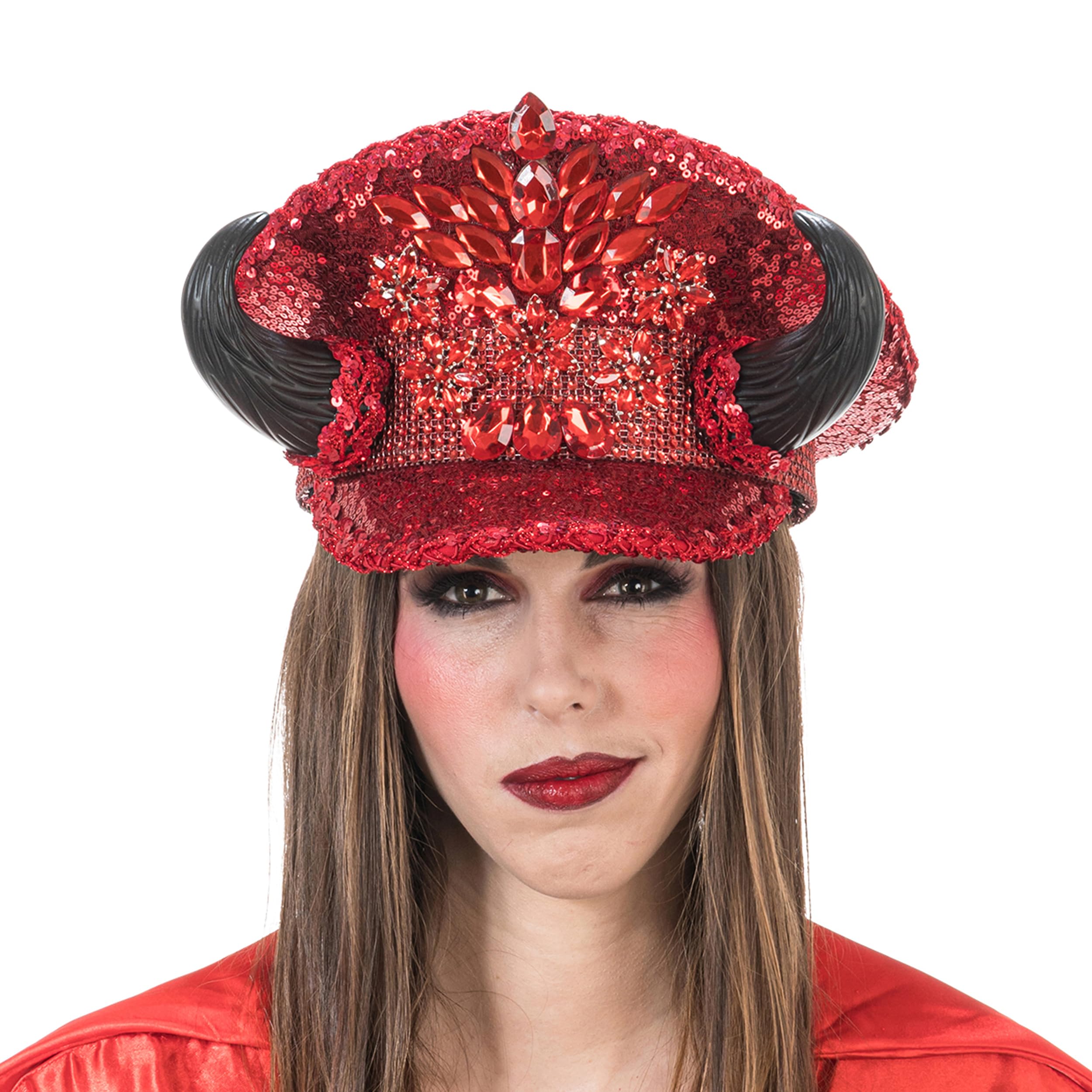 Chaks - Glittering Devil Hat for Women in Red, Devil Horns Costume Accessories for Halloween and Carnival