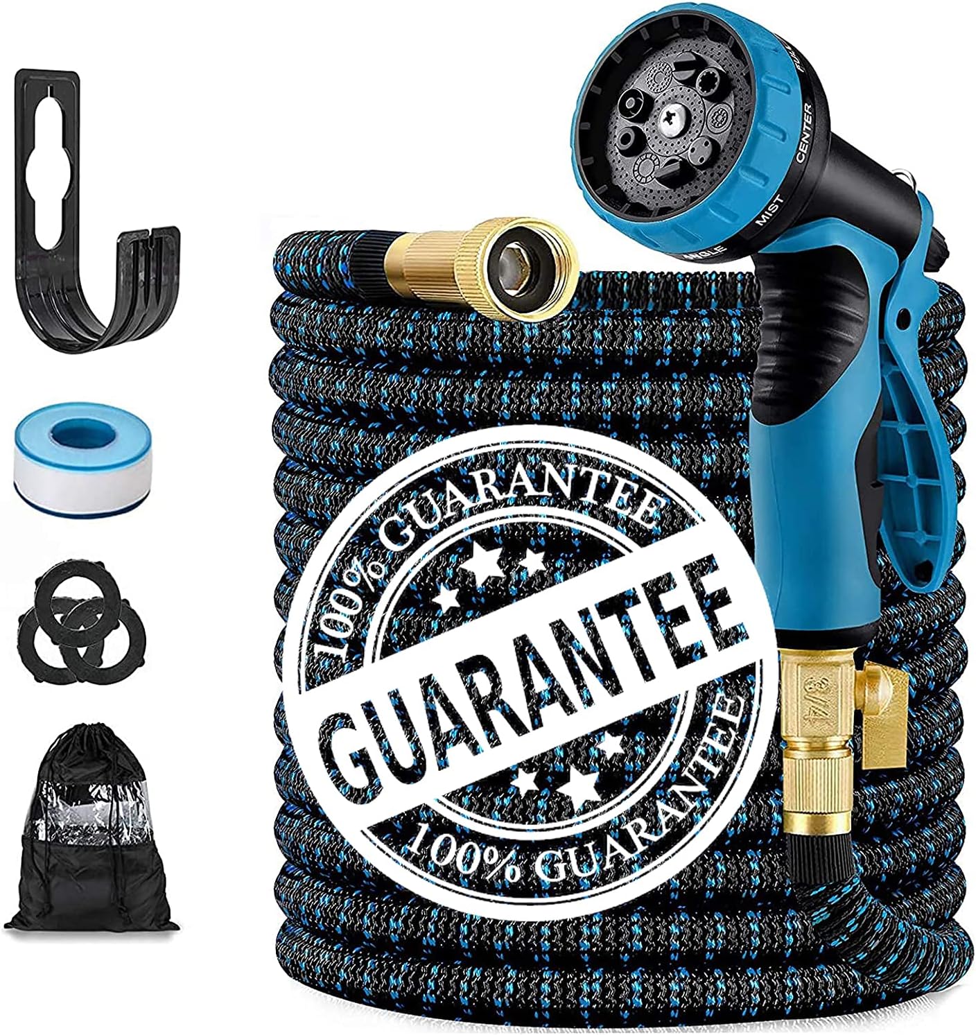 50FT Expandable Garden Hose, with 10 Function Nozzle, Leakproof Lightweight Retractable Water Hose with 3/4" Solid Brass Fittings, Extra Strength 3750D Durable Gardening Flexible Hose Pipe