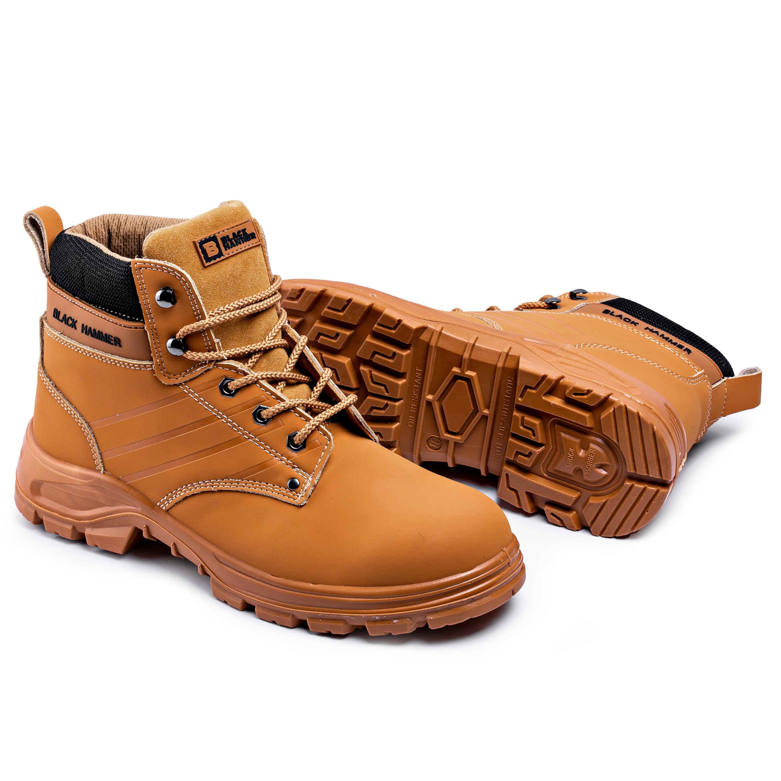 BLACK HAMMER Botas de Seguridad para Hombre Calzado de Trabajo Resistente con Protección Construcción Punta de Acero Soporte de Tobillo Piel de Ante Tacones Antideslizantes Antiestáticos 6007
