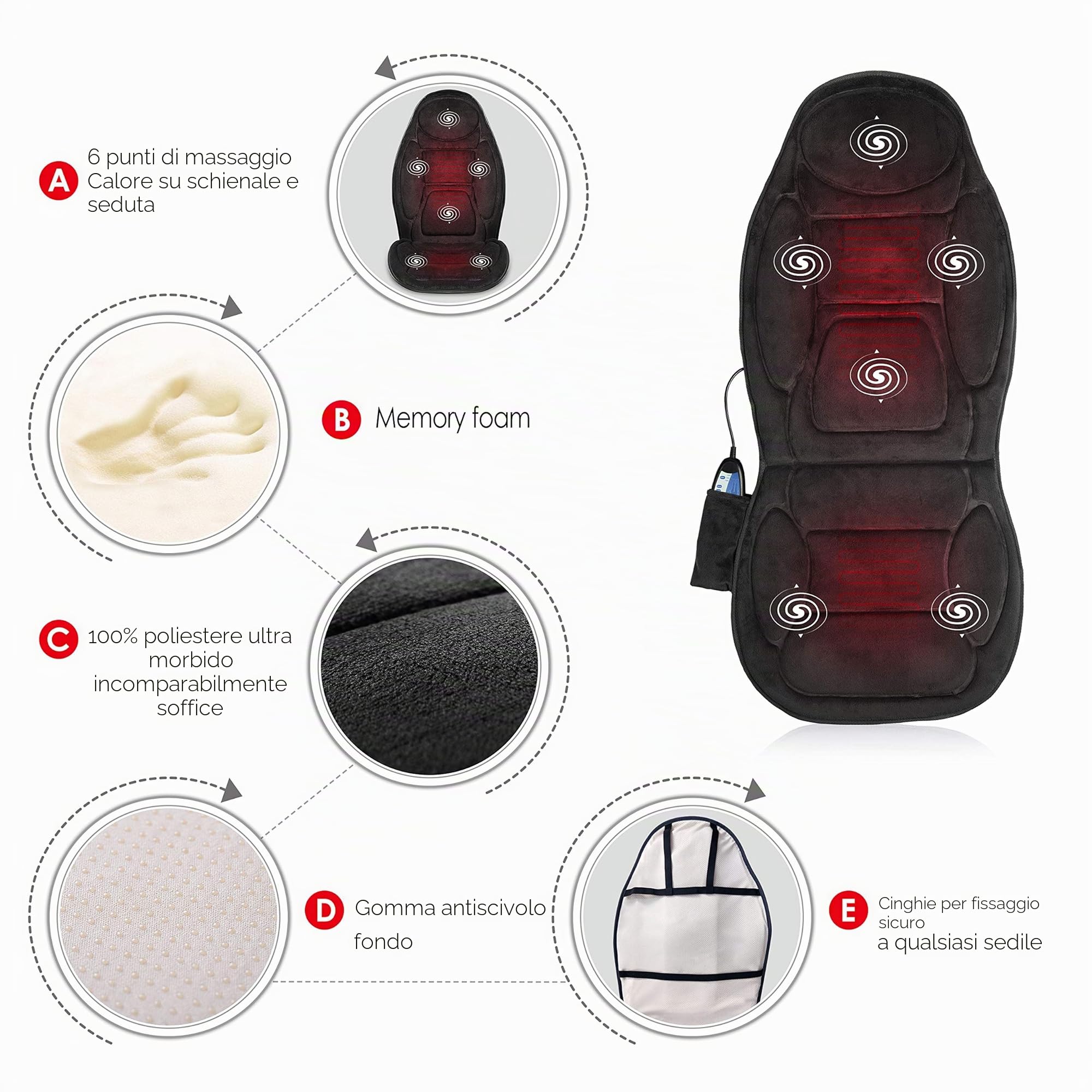 Snailax Memory Foam Massage Seat Cover per schiena e collo, coprisedile massaggiante con funzione di calore e vibrazione, massaggiatore per ufficio, regali per uomini, donne