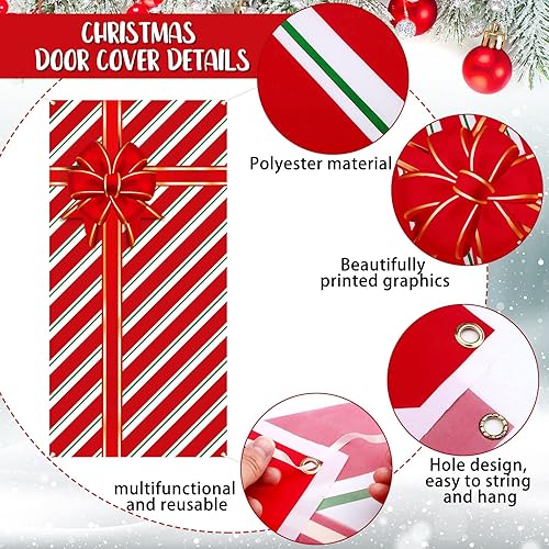 Miniatura 3 de Cubierta de puerta de lazo de Navidad de 35 x 71 pulgadas, decoración de puerta de vinilo para decoración de puerta de Navidad, caja de regalo,