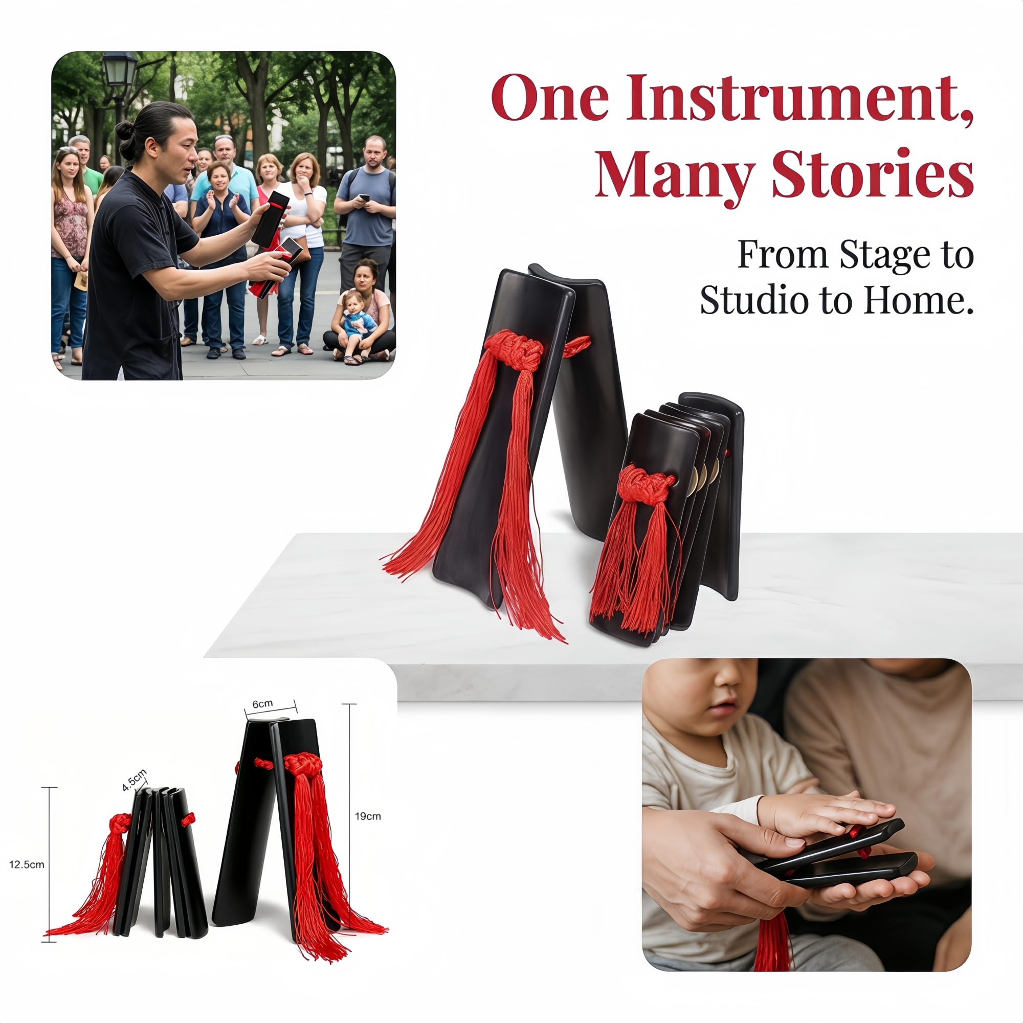 Miwayer Profesional Chino Kuaiban, China Allegro Clapper Bambú Instrumento Tradicional Festival Props, Percusión Tradición Instrumentos Música Rap Drama (Adulto, Negro)