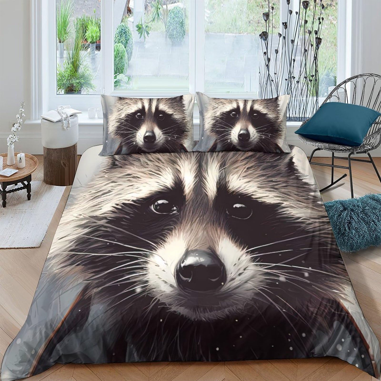 Ctjqhvkz Style-2 3D Printed Raccoon Animal Fitted Sheet Microfiber Soft Breathable Forest Bed Cover For Bedroom Dorm Decor Mattress Protection Single（135X200cm）