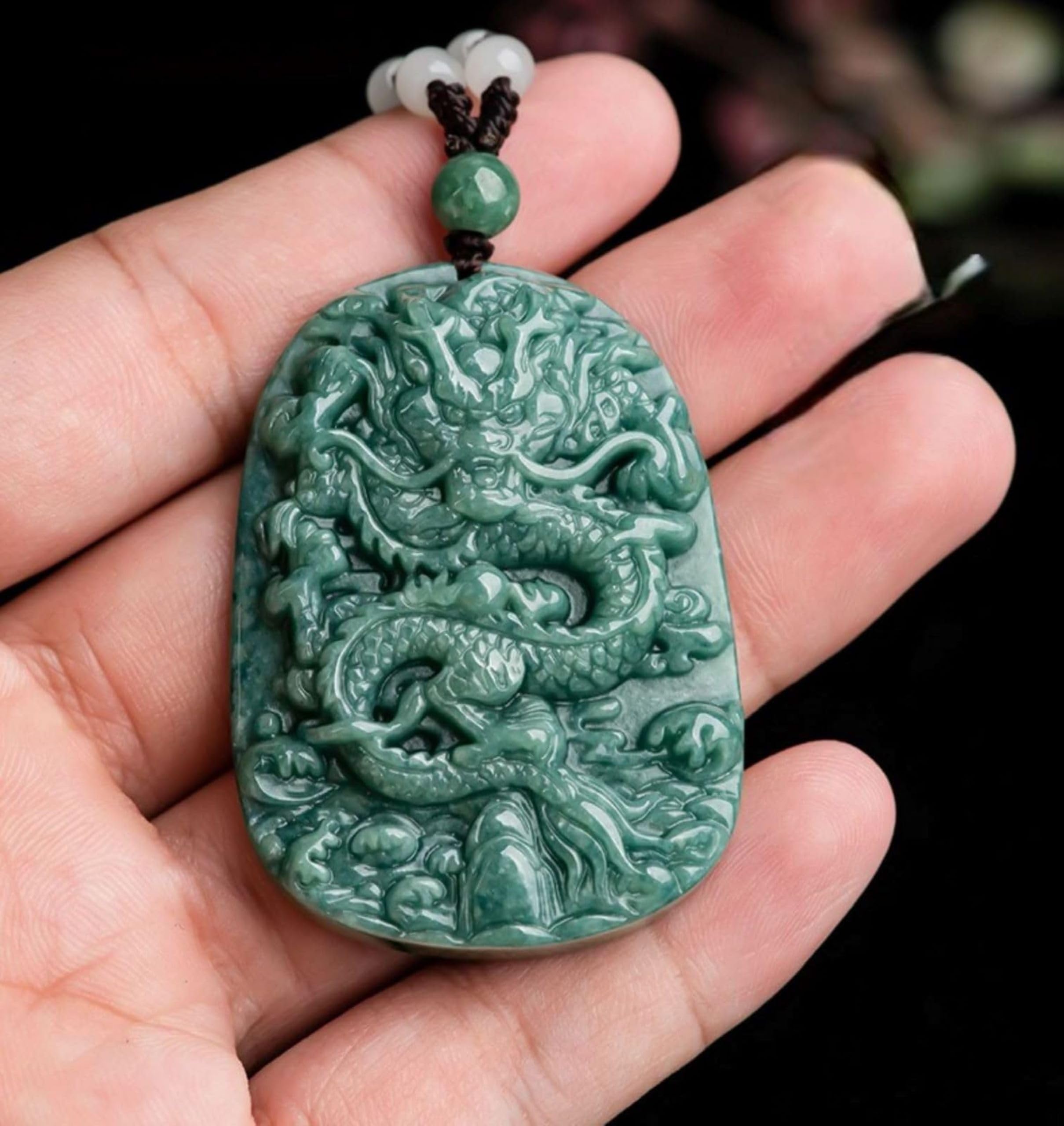 Collar con colgante de dragón de jade natural de grado A, sin tratar, certificado de jadeíta birmana, tallado a mano, de doble cara, delicado amuleto verde para hombres y mujeres, Una, Una