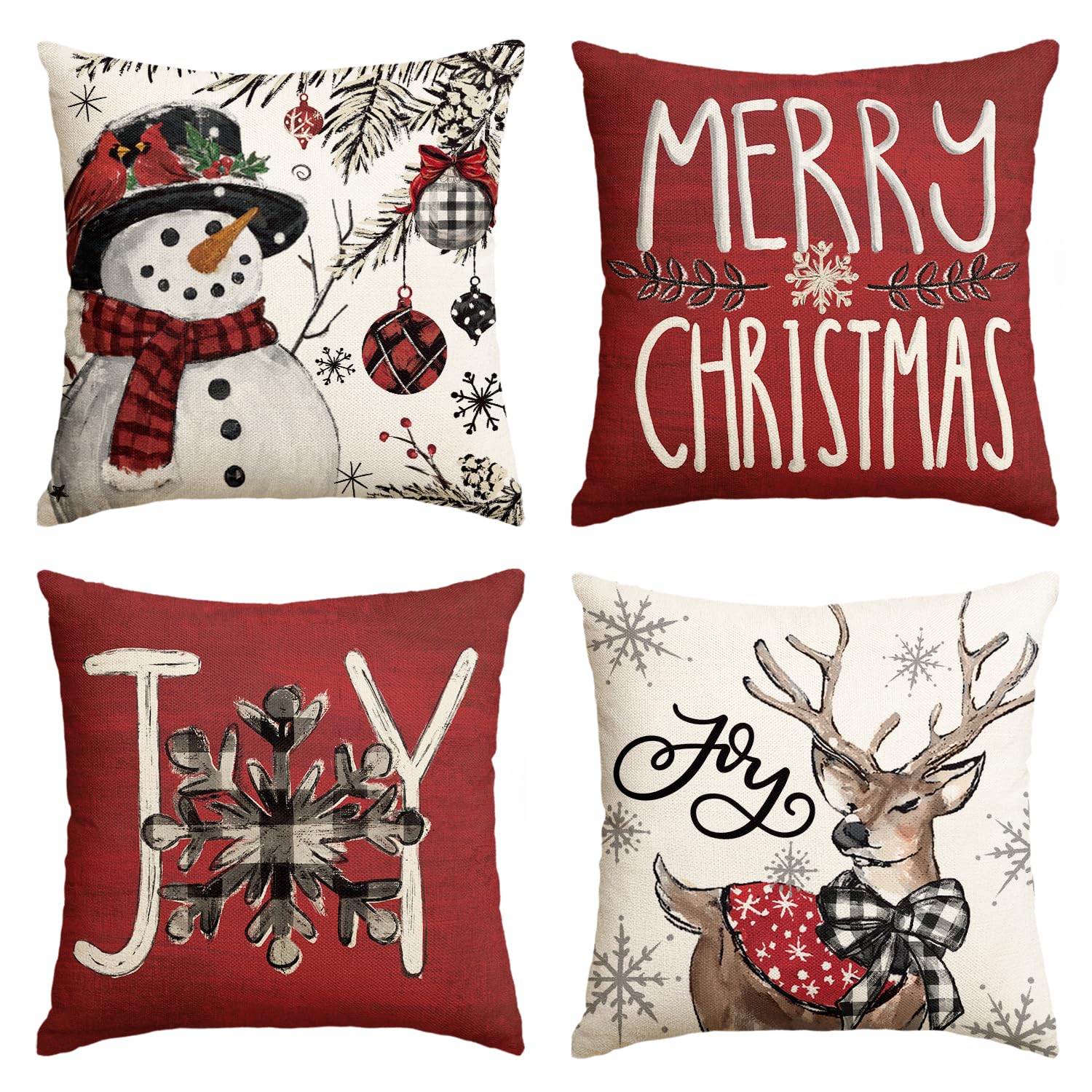 Housses de coussin Let It Snow déco renne et bonhomme de neige