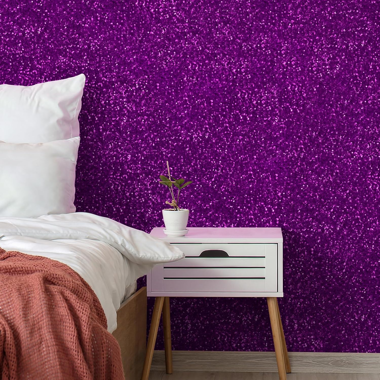 CHIHUT 17.7''x236'' Dark Purple Glitter Contact Paper for Walls - Textured Self Adhesive Wallpaper - Removable Chunky Wall Covering - Peel and Stick for Shelf Liner Room Decoration