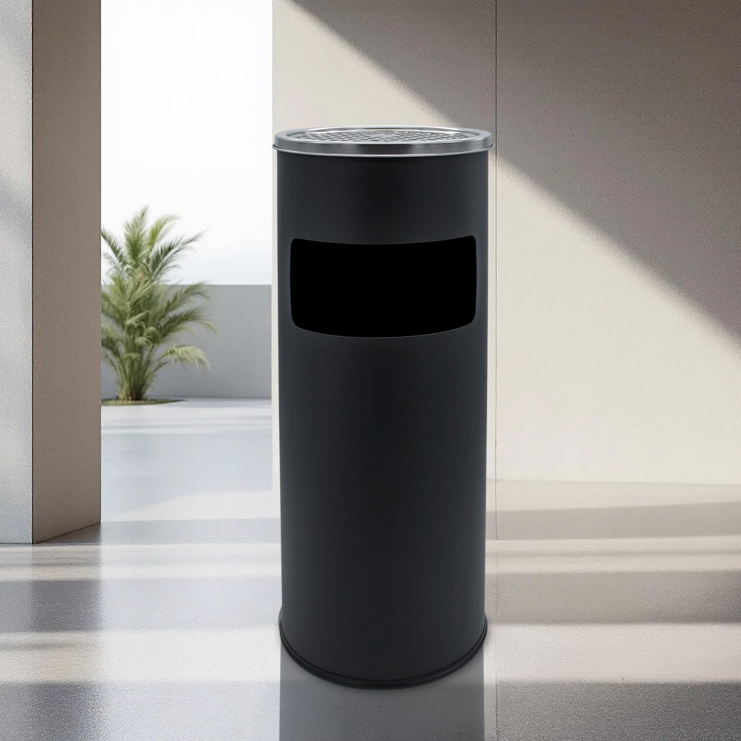 Posacenere in acciaio inox nero per esterni – 60 x 25 cm – Posacenere in metallo per esterni autoportante con pattumiera – Outdoor Stand posacenere con inserto per cenere e pattumiera