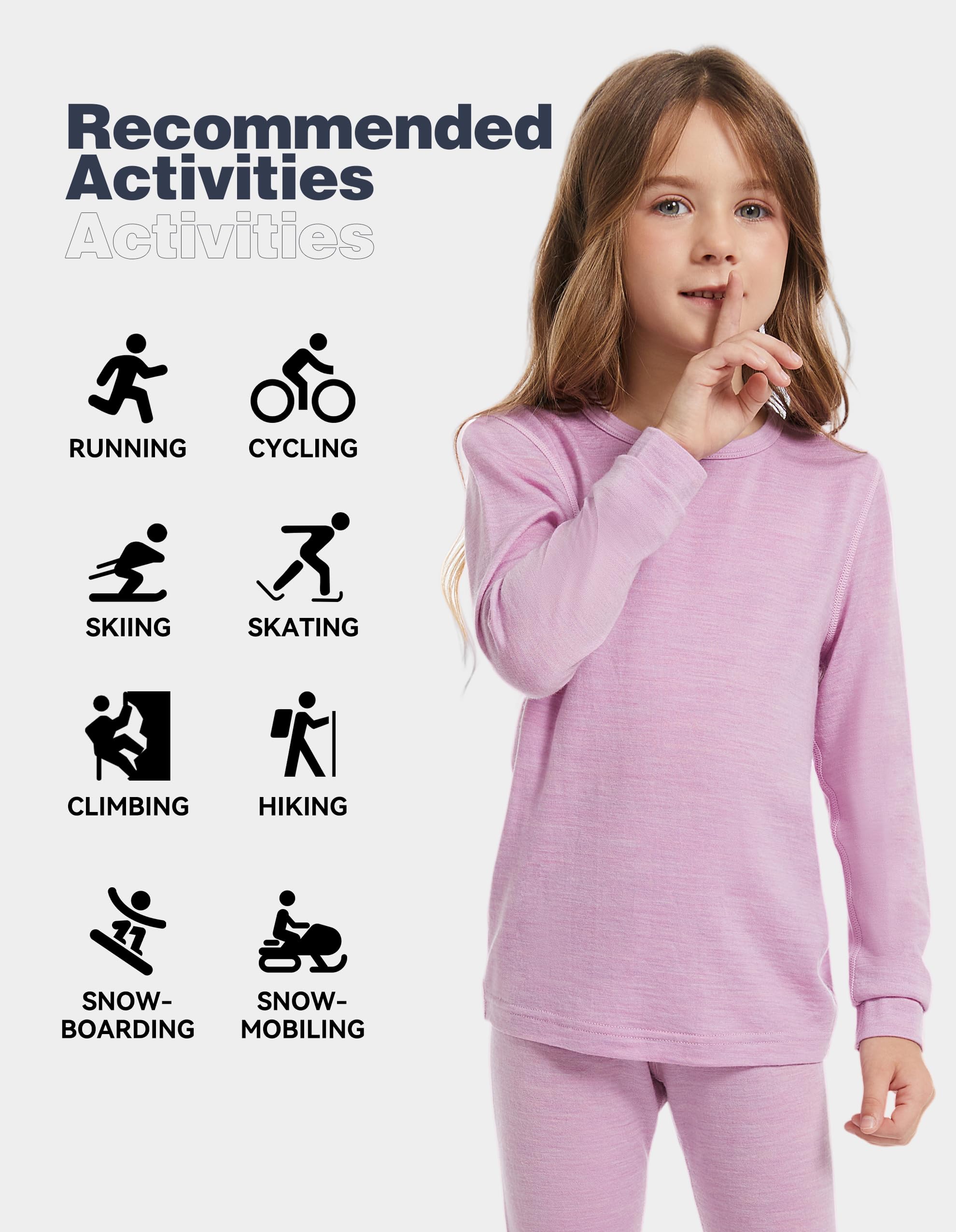 Thermooberteil Kinder Unisex, 100 % Merinowolle, Langarmshirt für Jungen & Mädchen, Skiunterwäsche Winter, Weich & Wärmend